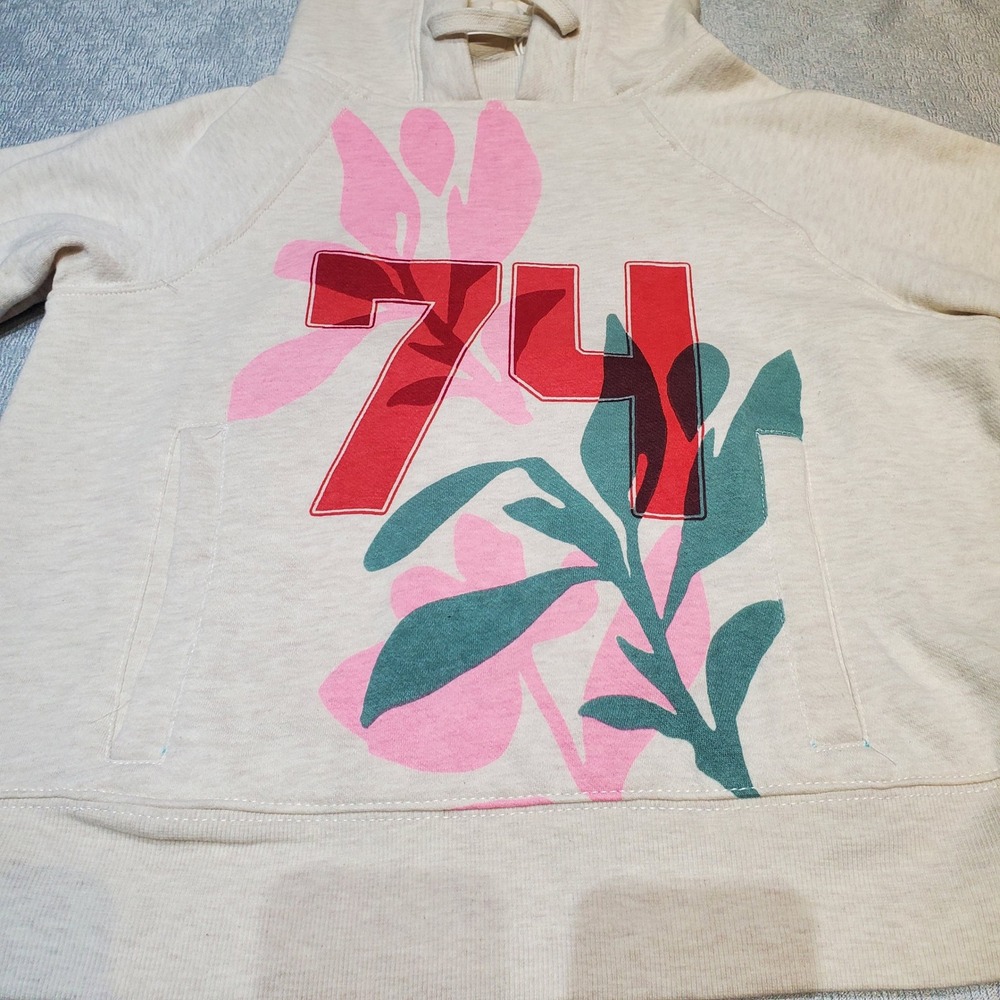 Daily Practice by Anthro Slim Fit Hoodie 74 Floral Graphic Heather Oatmeal S - Picture 3 of 16